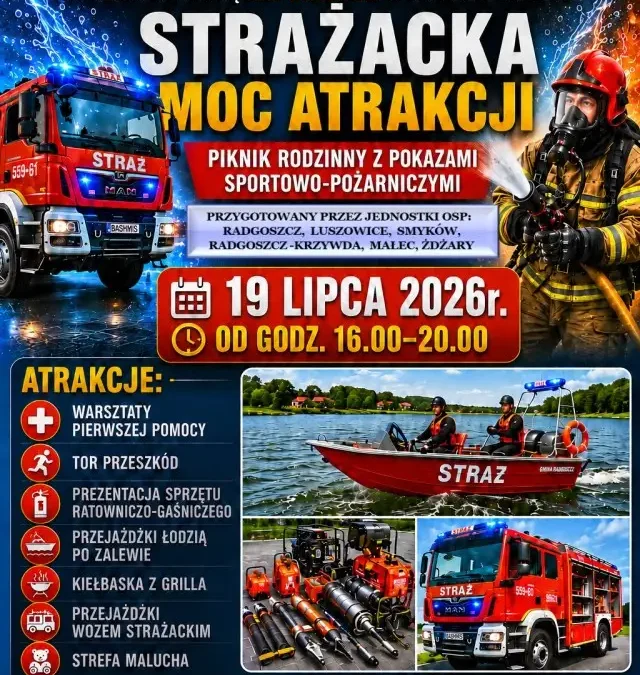 Strażacka Moc Atrakcji – piknik rodzinny nad zalewem w Radgoszczy