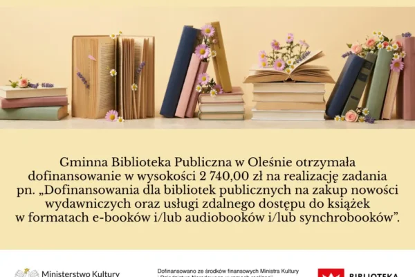 Biblioteka w Oleśnie z dofinansowaniem na nowości wydawnicze i e-booki
