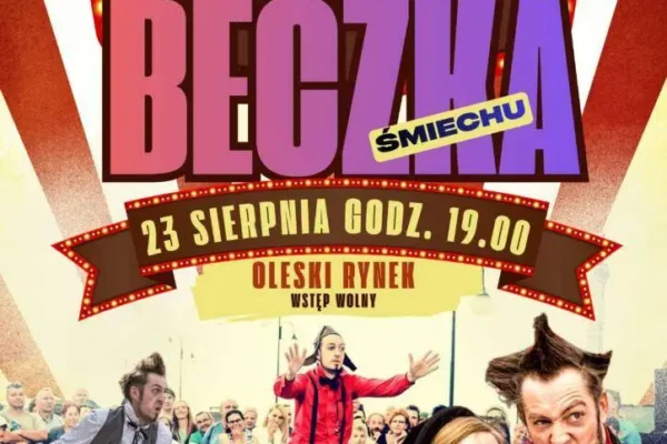 Komiczny spektakl uliczny „Beczka” na oleskim rynku